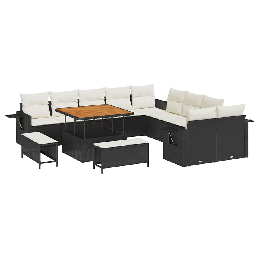 Tuin Sofa Set met kussen met opslag 13 pcs Zwart poly rattan