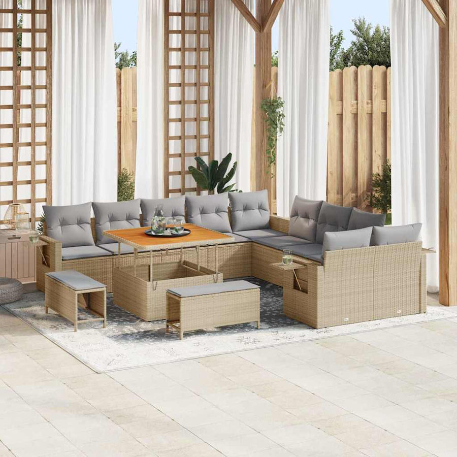 Tuin Sofa Set met kussen met opslag 13 pcs Beige poly rattan
