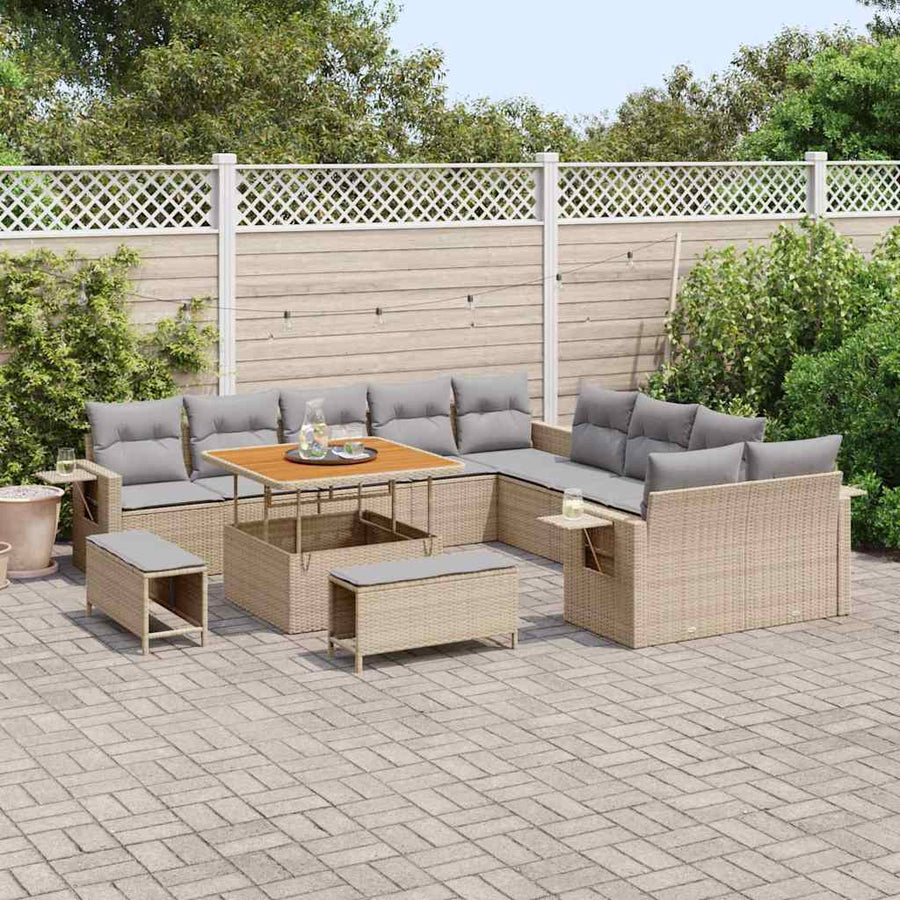Tuin Sofa Set met kussen met opslag 13 pcs Beige poly rattan