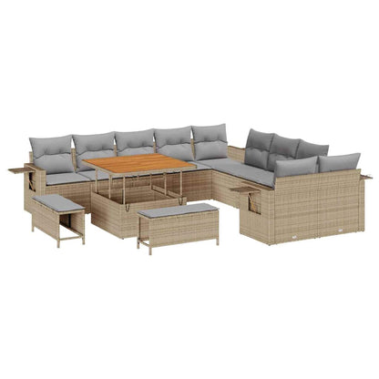 Tuin Sofa Set met kussen met opslag 13 pcs Beige poly rattan