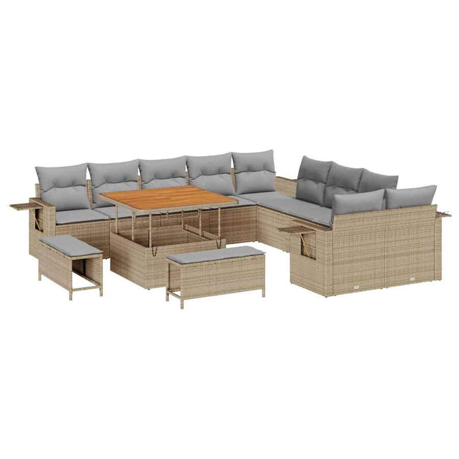 Tuin Sofa Set met kussen met opslag 13 pcs Beige poly rattan