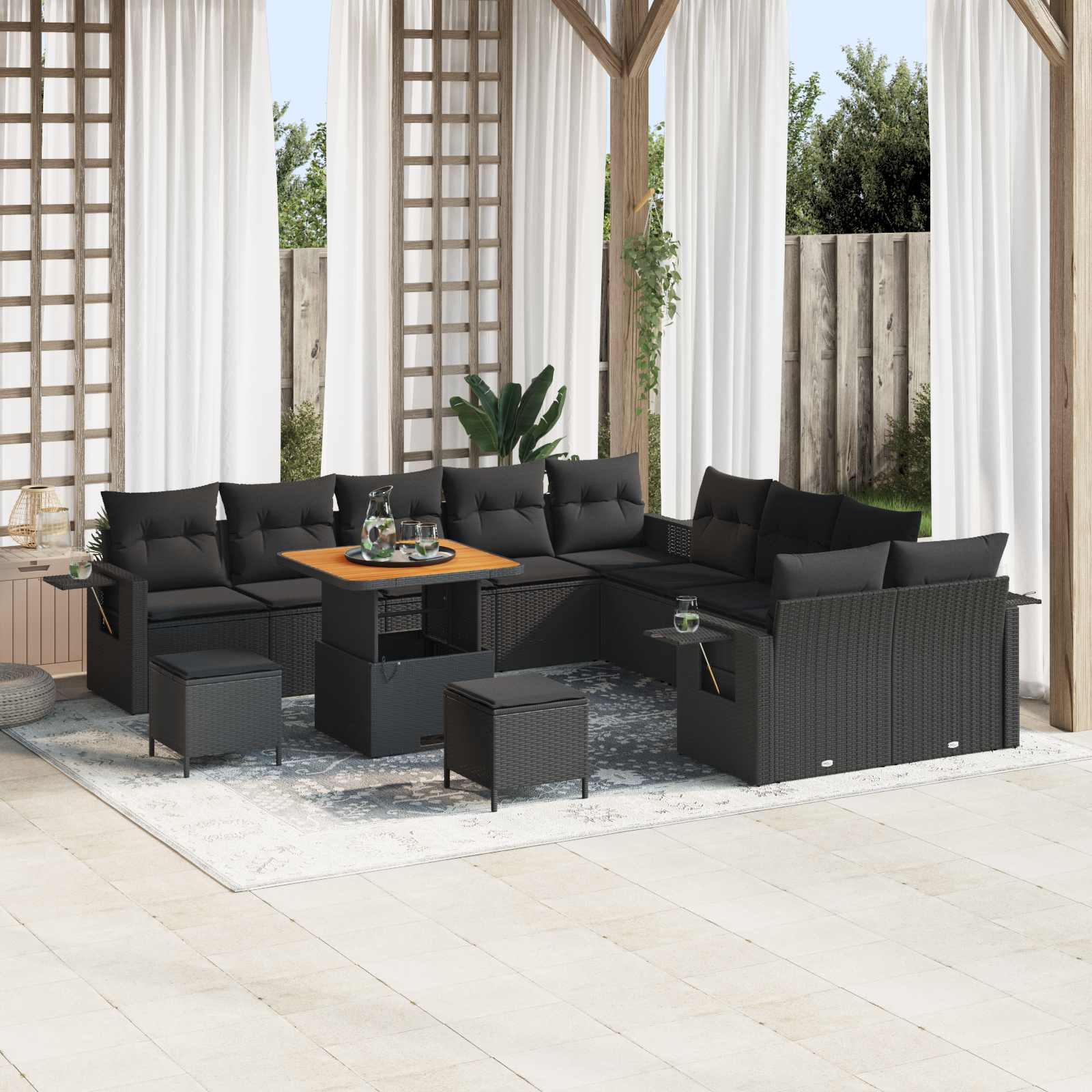 Tuin Sofa Set met kussen met opslag 13 pcs Zwart poly rattan
