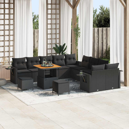 Tuin Sofa Set met kussen met opslag 13 pcs Zwart poly rattan