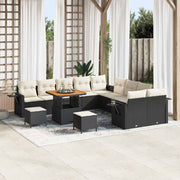 Tuinset poly rattan acaciahout zwart 10 zitplaatsen modulair