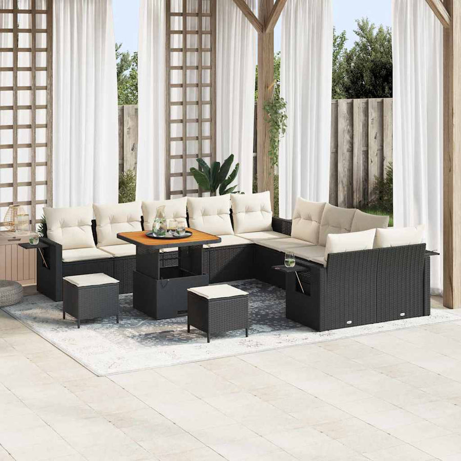 Tuin Sofa Set met kussen met opslag 13 pcs Zwart poly rattan