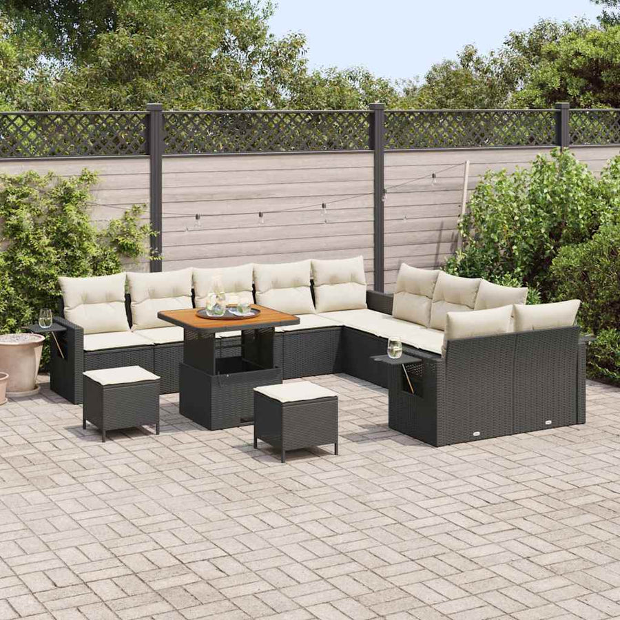 Tuin Sofa Set met kussen met opslag 13 pcs Zwart poly rattan