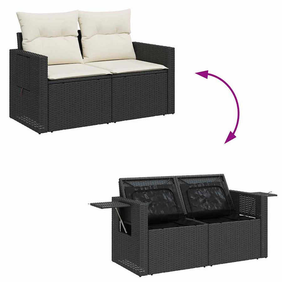 Tuin Sofa Set met kussen met opslag 13 pcs Zwart poly rattan