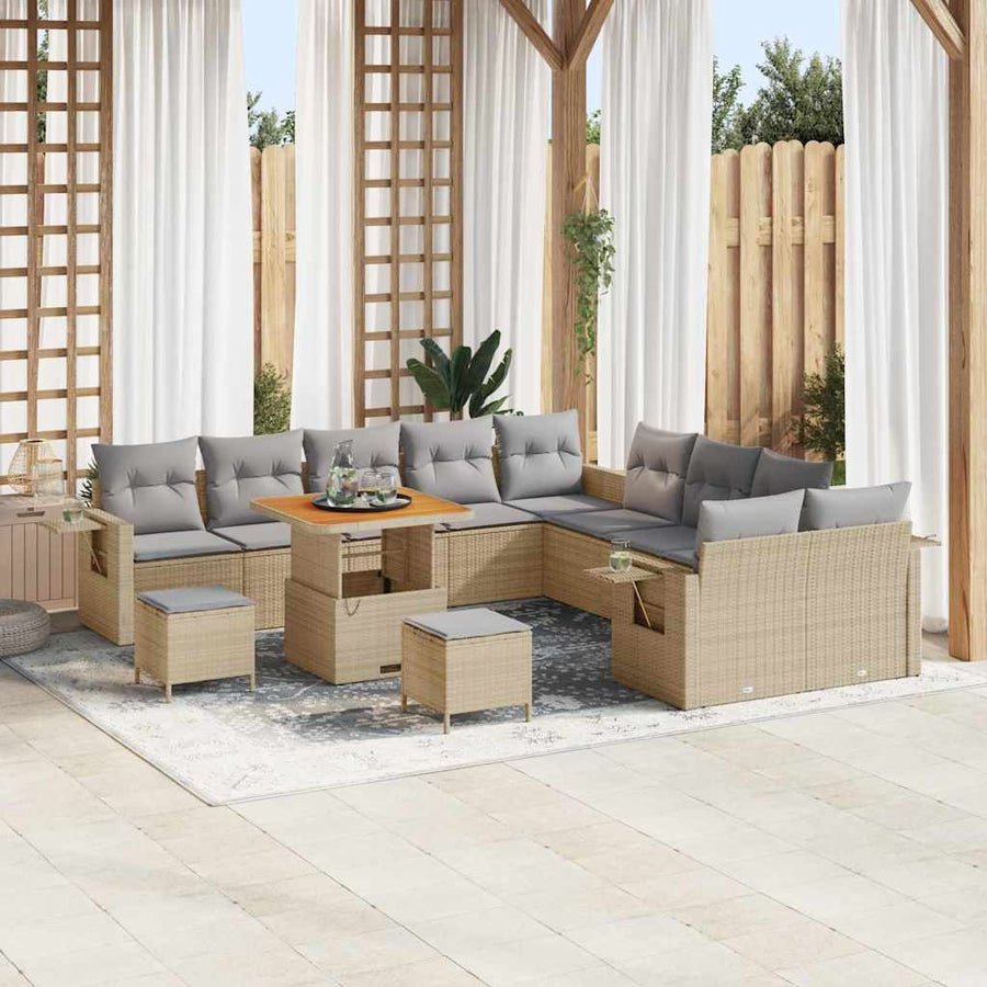 Tuin Sofa Set met kussen met opslag 13 pcs Beige poly rattan