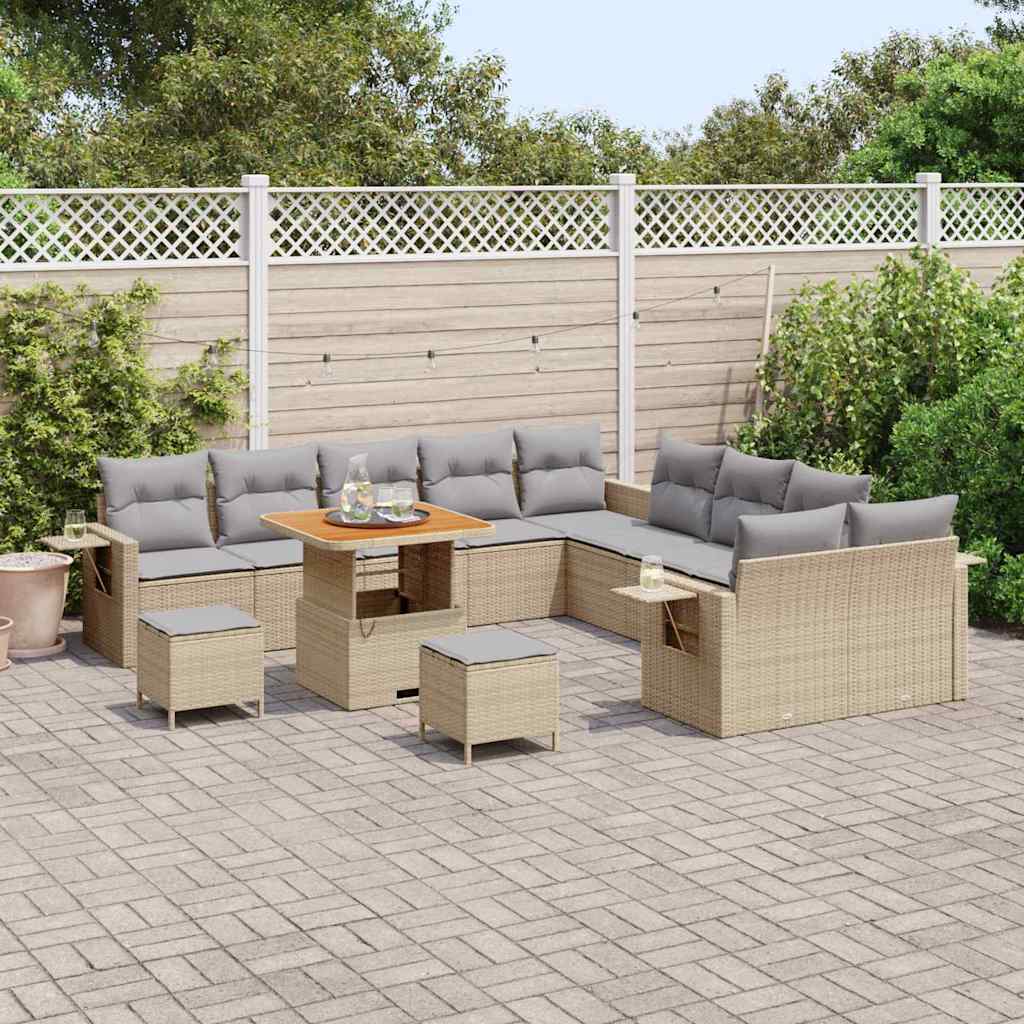 Tuin Sofa Set met kussen met opslag 13 pcs Beige poly rattan