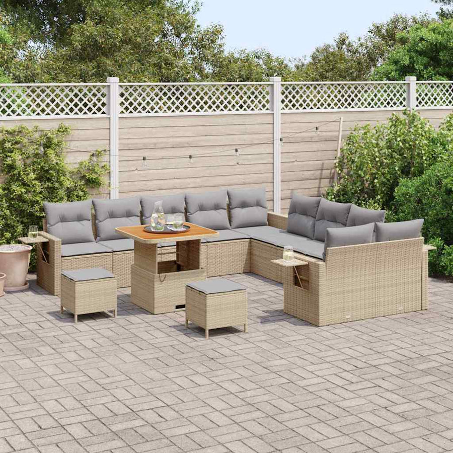 Tuin Sofa Set met kussen met opslag 13 pcs Beige poly rattan