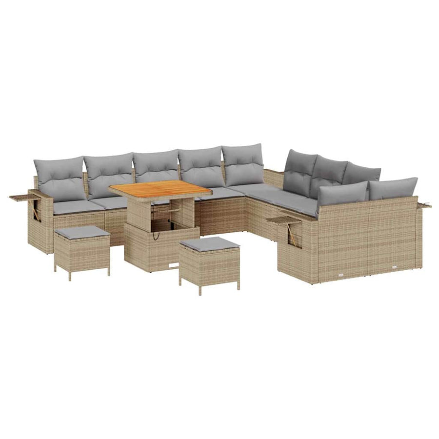 Tuin Sofa Set met kussen met opslag 13 pcs Beige poly rattan