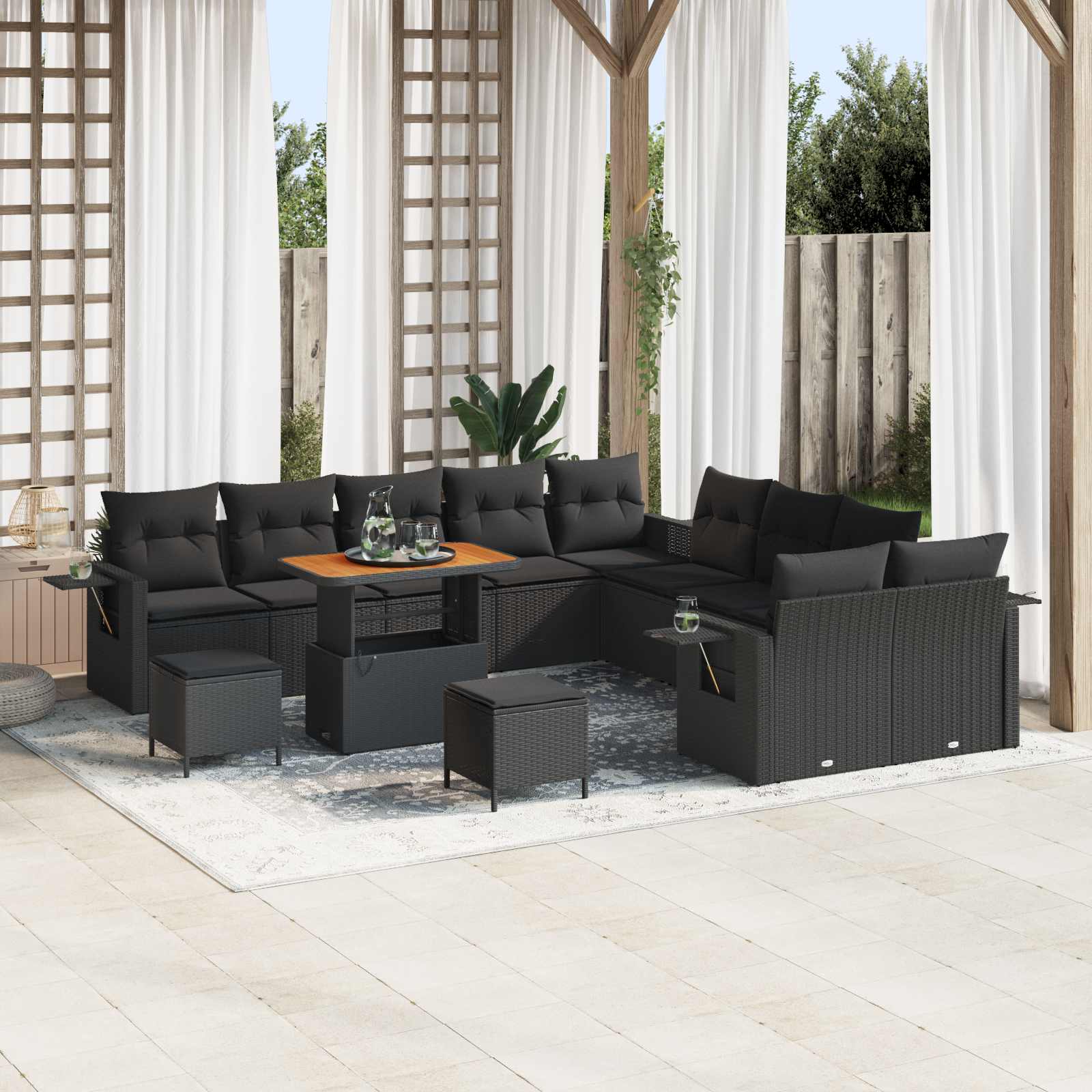 Tuin Sofa Set met kussen met opslag 13 pcs Zwart poly rattan