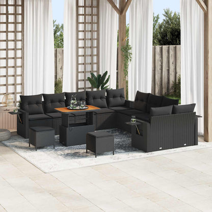 Tuin Sofa Set met kussen met opslag 13 pcs Zwart poly rattan