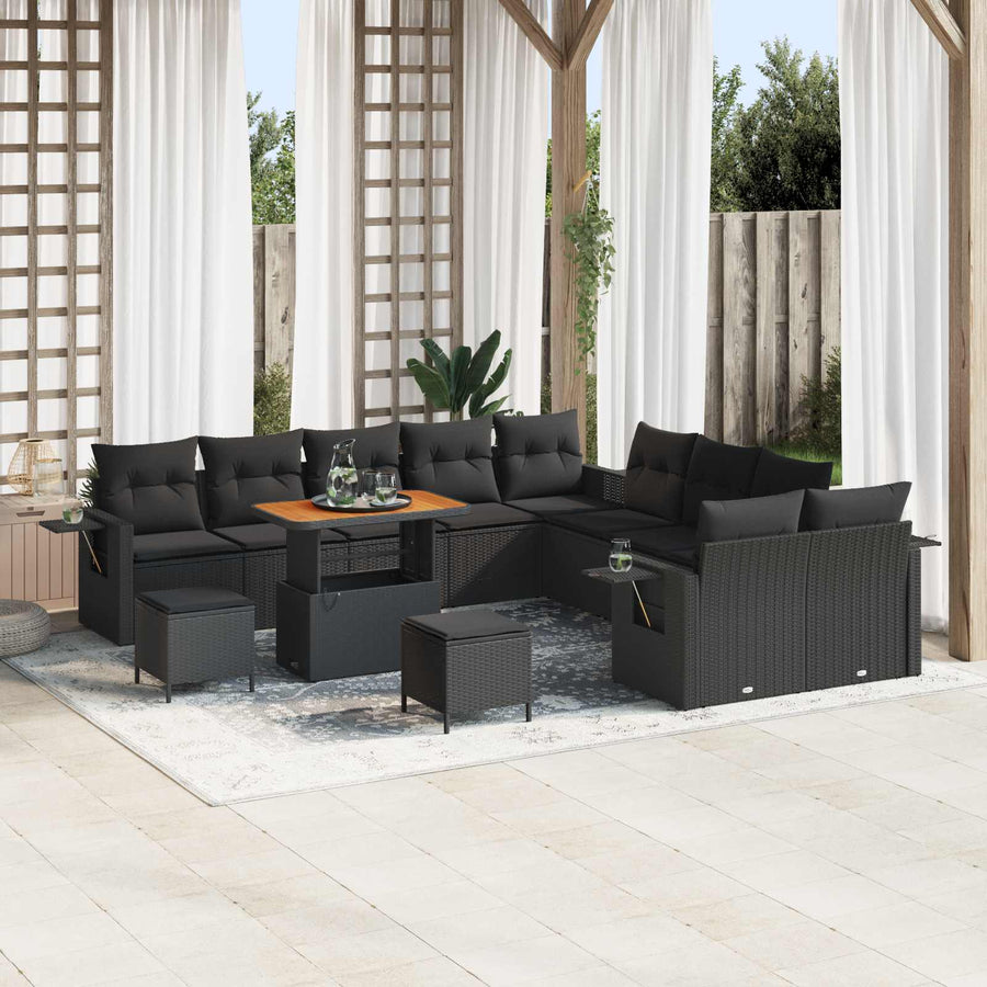 Tuin Sofa Set met kussen met opslag 13 pcs Zwart poly rattan