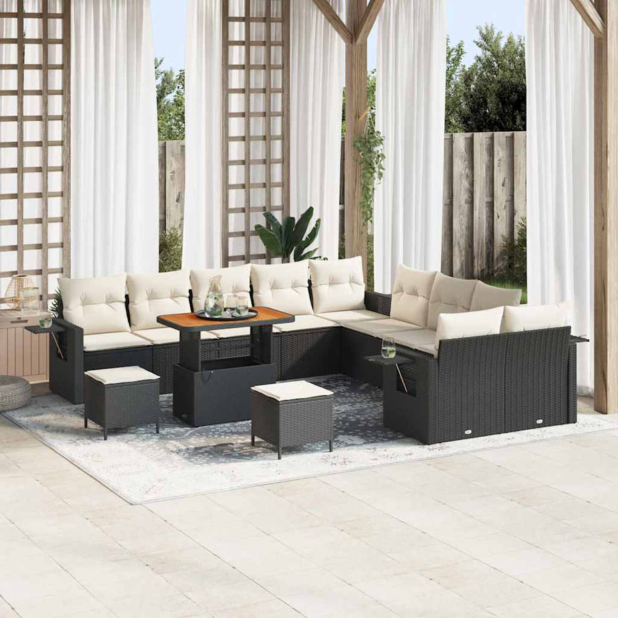 Tuin Sofa Set met kussen met opslag 13 pcs Zwart poly rattan