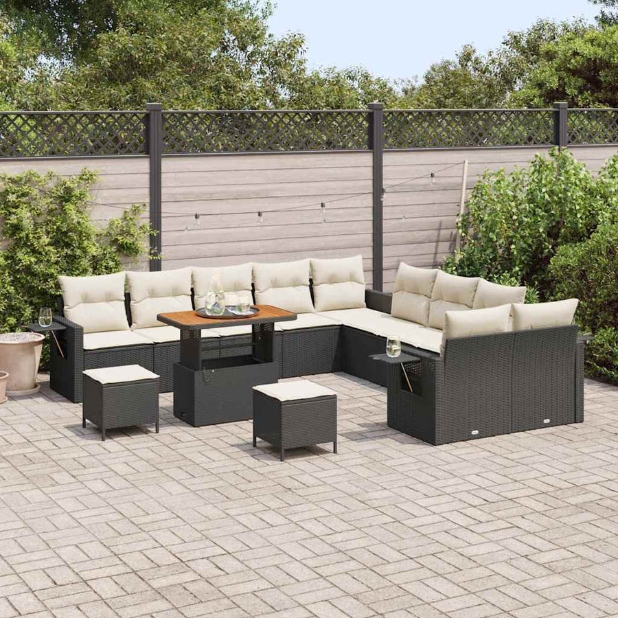 Tuin Sofa Set met kussen met opslag 13 pcs Zwart poly rattan