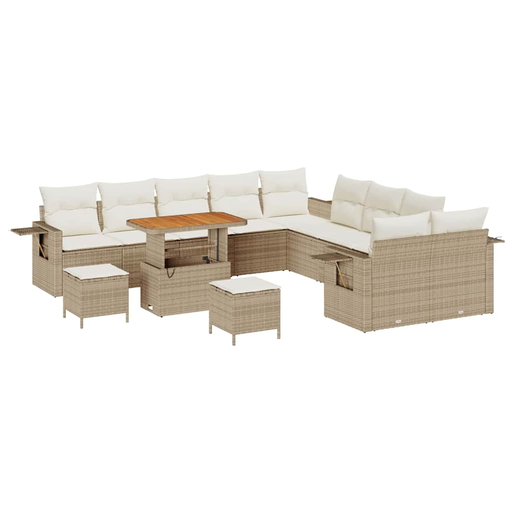 Tuin Sofa Set met kussen met opslag 13 pcs Beige poly rattan