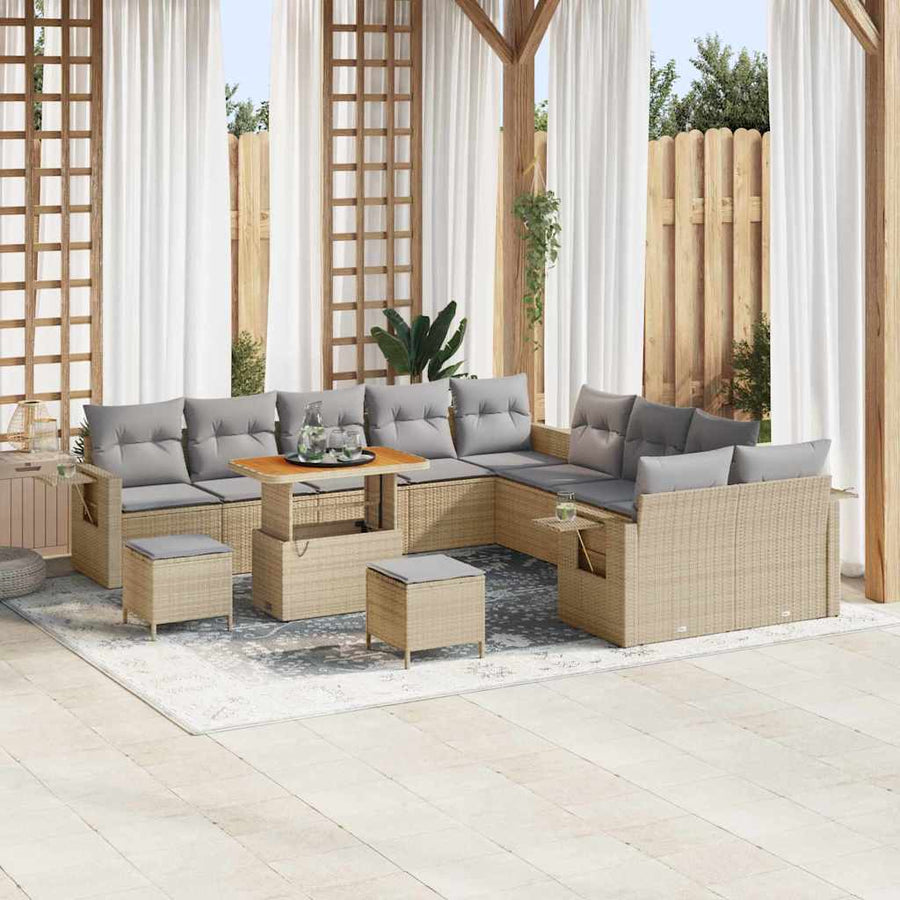 Tuin Sofa Set met kussen met opslag 13 pcs Beige poly rattan
