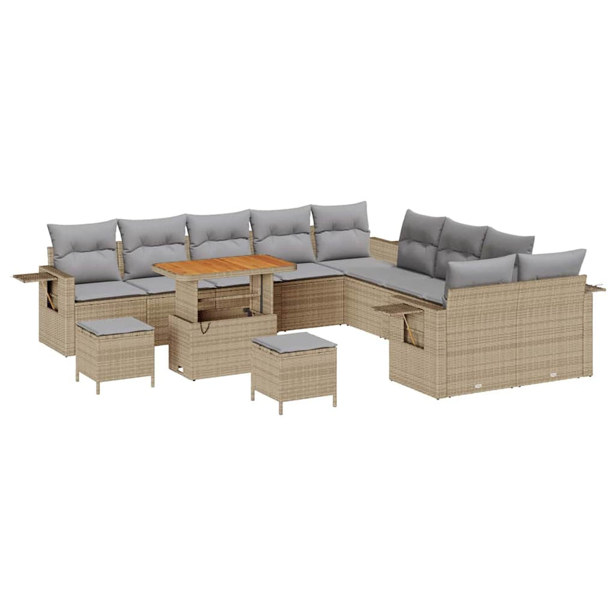 Tuin Sofa Set met kussen met opslag 13 pcs Beige poly rattan