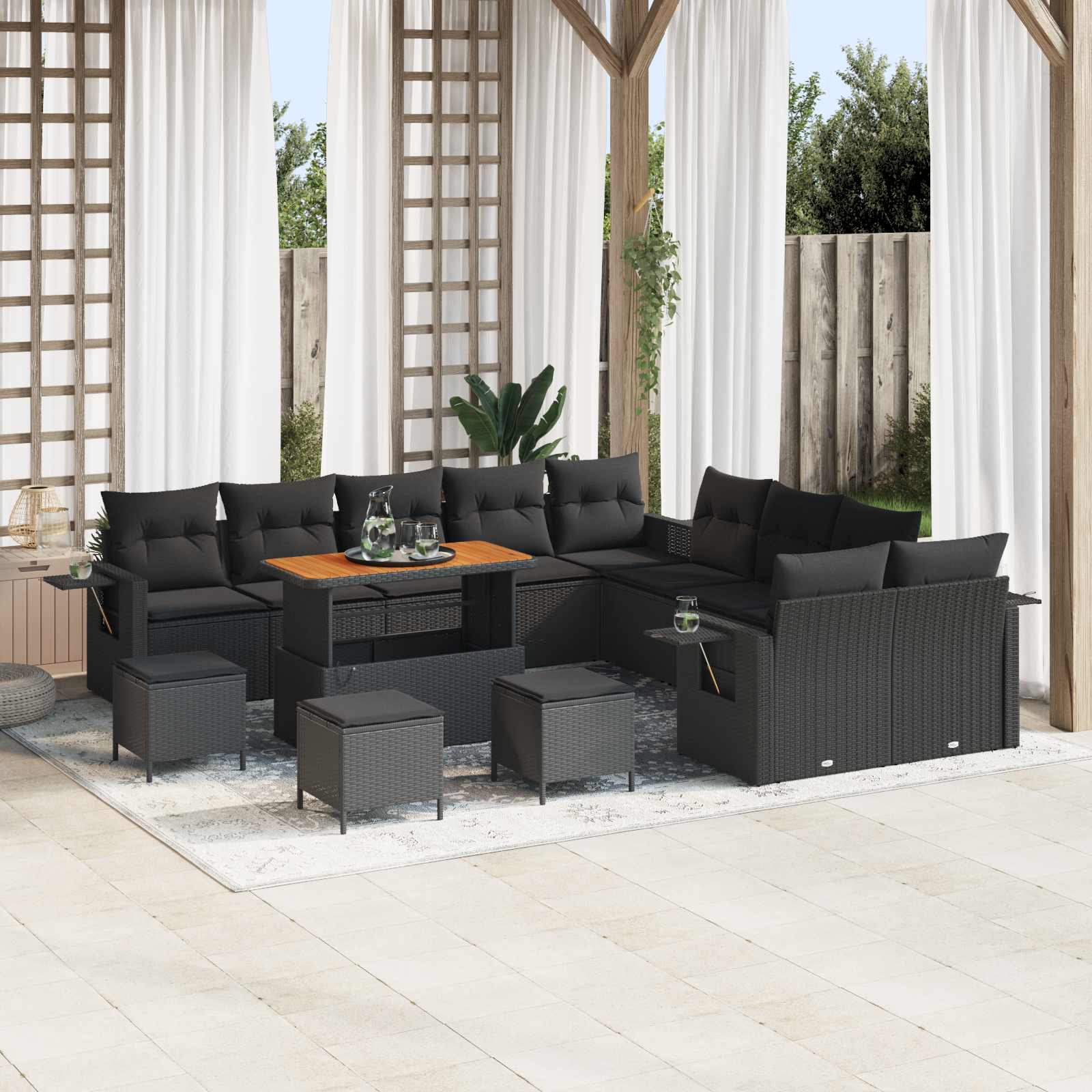 Tuin Sofa Set met kussen met opslag 14 pcs Zwart poly rattan