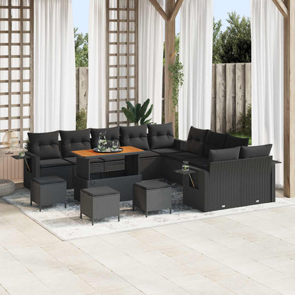 Tuin Sofa Set met kussen met opslag 14 pcs Zwart poly rattan
