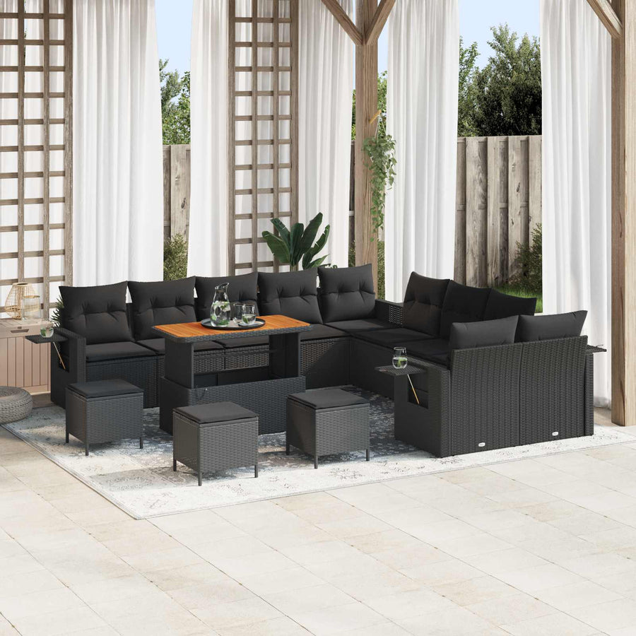 Tuin Sofa Set met kussen met opslag 14 pcs Zwart poly rattan