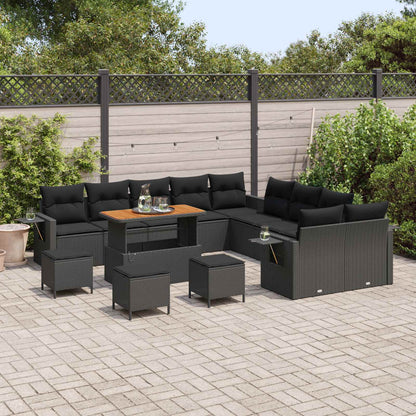 Tuin Sofa Set met kussen met opslag 14 pcs Zwart poly rattan