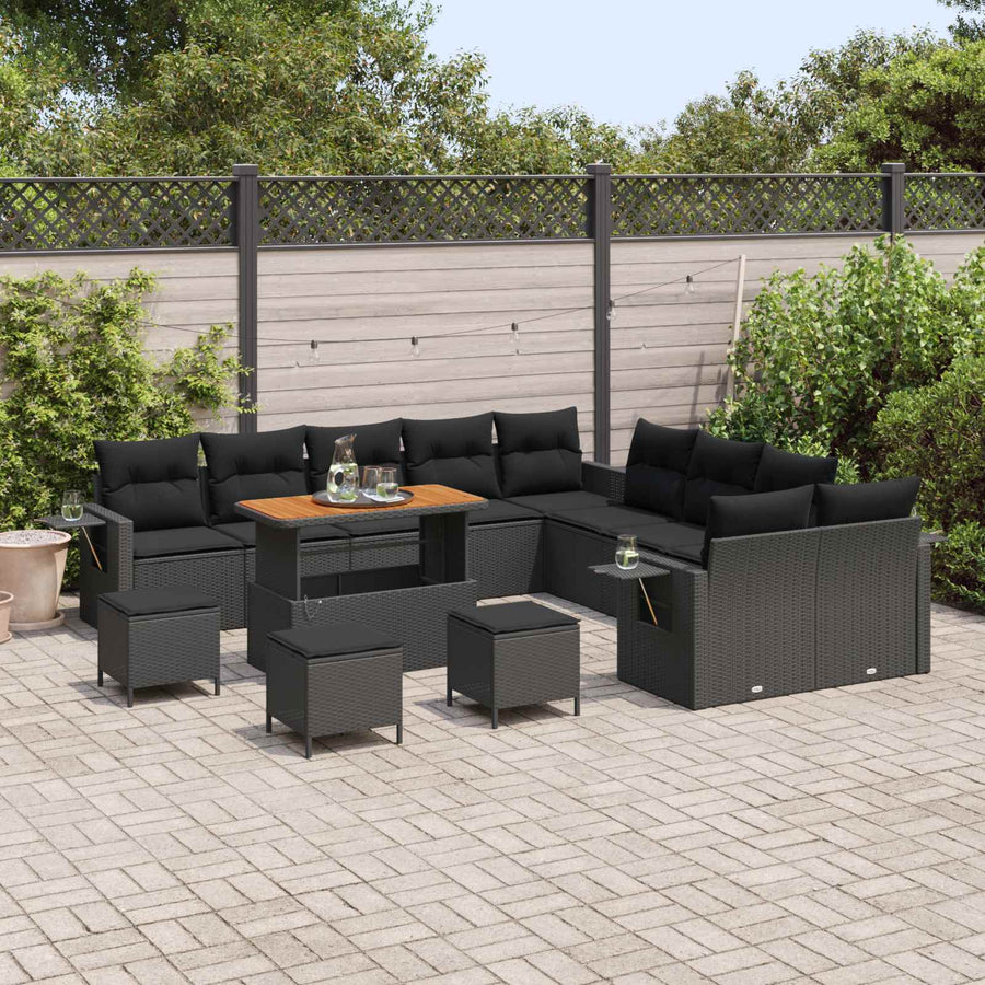 Tuin Sofa Set met kussen met opslag 14 pcs Zwart poly rattan
