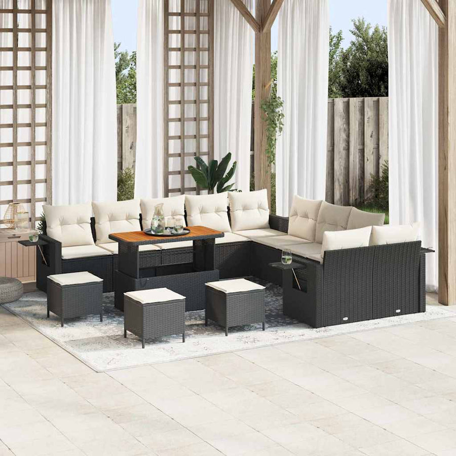 Tuin Sofa Set met kussen met opslag 14 pcs Zwart poly rattan
