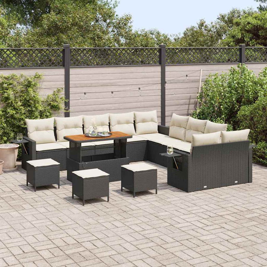 Tuin Sofa Set met kussen met opslag 14 pcs Zwart poly rattan