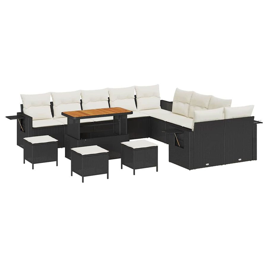 Tuin Sofa Set met kussen met opslag 14 pcs Zwart poly rattan