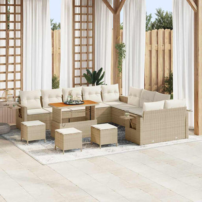 Tuin Sofa Set met kussen met opslag 14 pcs Beige poly rattan