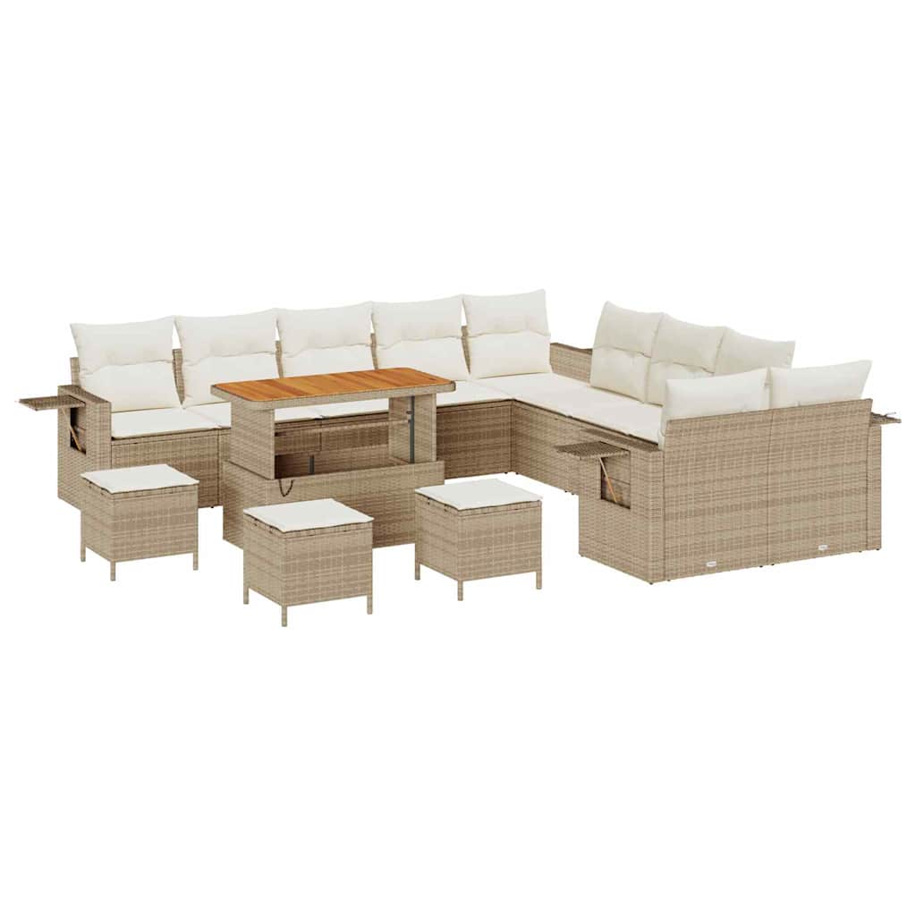 Tuin Sofa Set met kussen met opslag 14 pcs Beige poly rattan