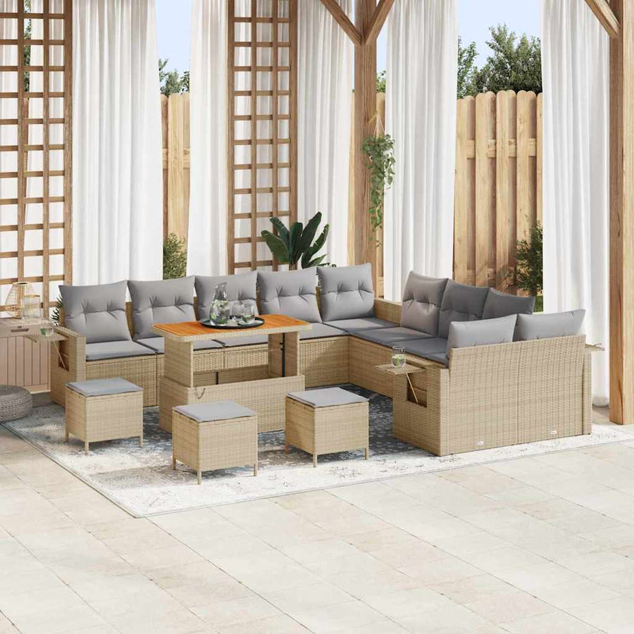 Tuin Sofa Set met kussen met opslag 14 pcs Beige poly rattan