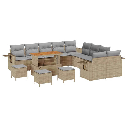 Tuin Sofa Set met kussen met opslag 14 pcs Beige poly rattan