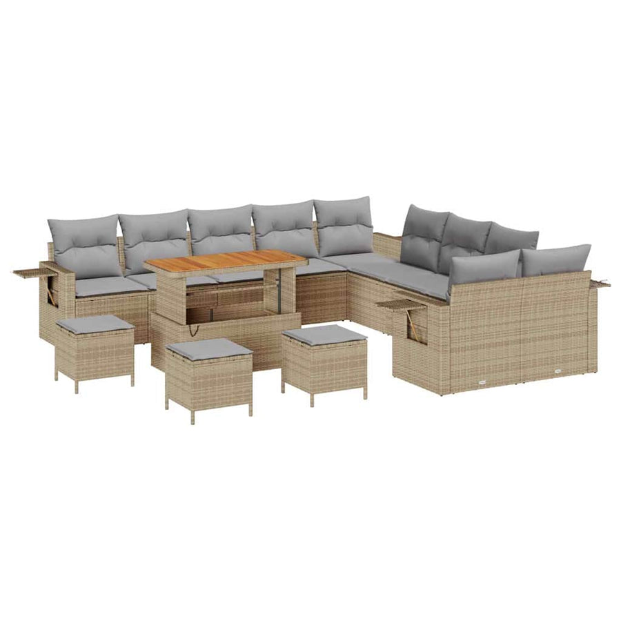 Tuin Sofa Set met kussen met opslag 14 pcs Beige poly rattan