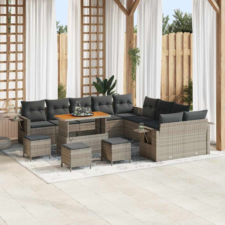 Tuin Sofa Set met kussen met opslag 14 pcs Grijs poly rattan