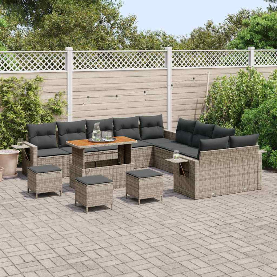 Tuin Sofa Set met kussen met opslag 14 pcs Grijs poly rattan