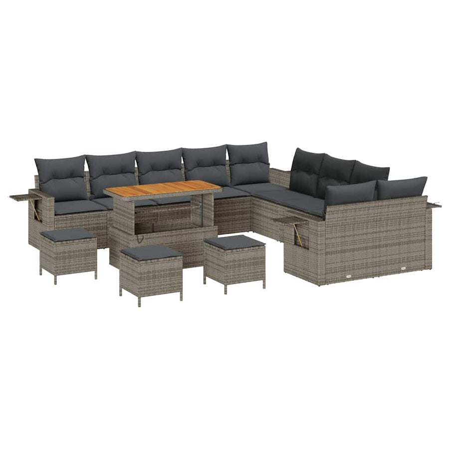 Tuin Sofa Set met kussen met opslag 14 pcs Grijs poly rattan