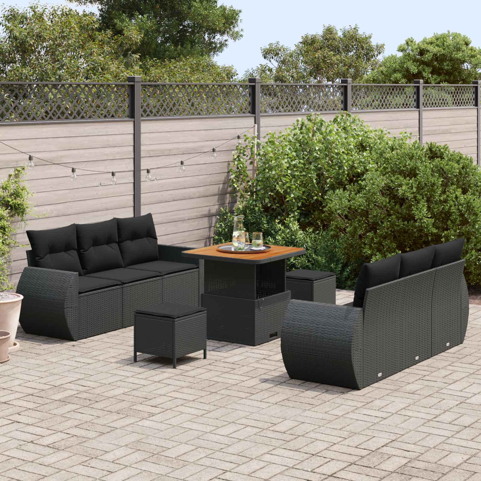 Tuin Sofa Set met kussen met opslag 9 pcs Zwart poly rattan