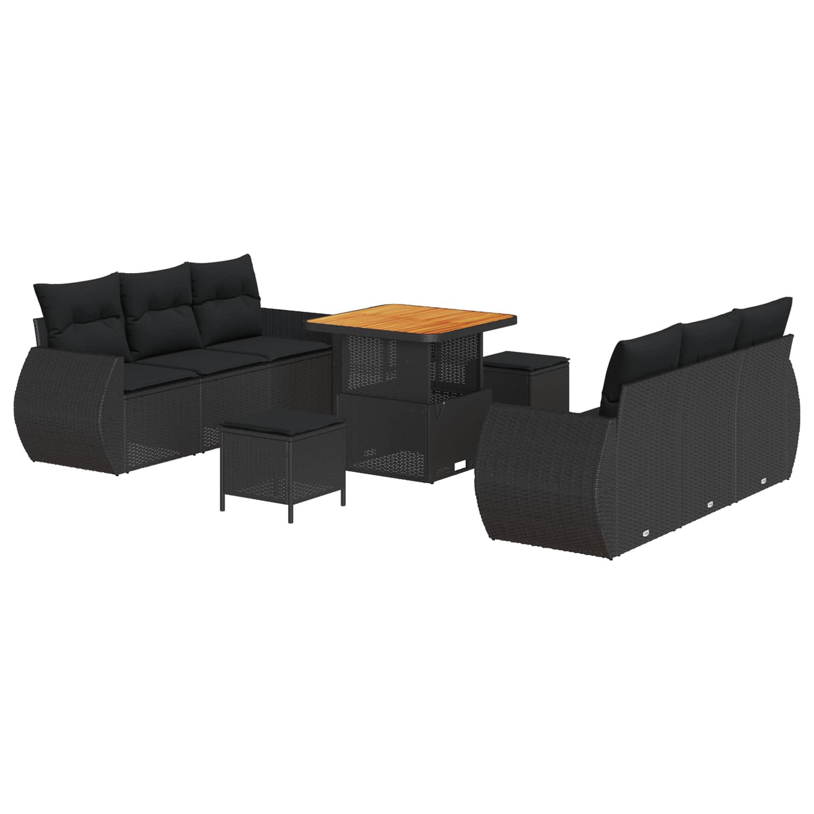Tuin Sofa Set met kussen met opslag 9 pcs Zwart poly rattan