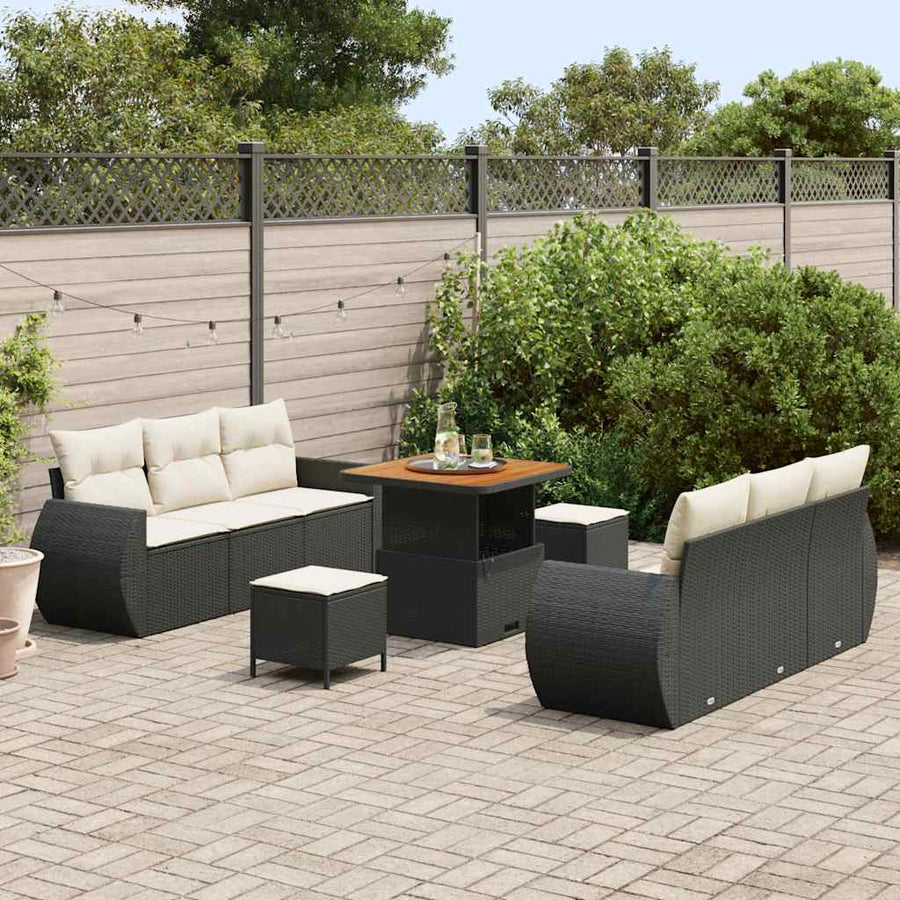 Tuin Sofa Set met kussen 9 pcs Zwart en Crème poly rattan