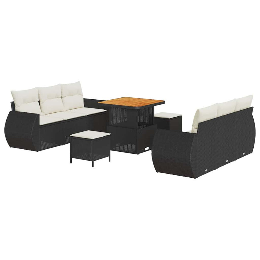Tuin Sofa Set met kussen 9 pcs Zwart en Crème poly rattan