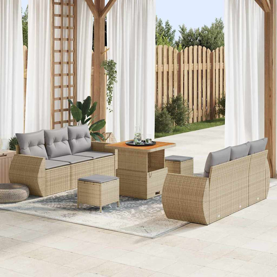 Tuin Sofa Set met kussen 9 pcs Beige en Licht Grijs poly rattan