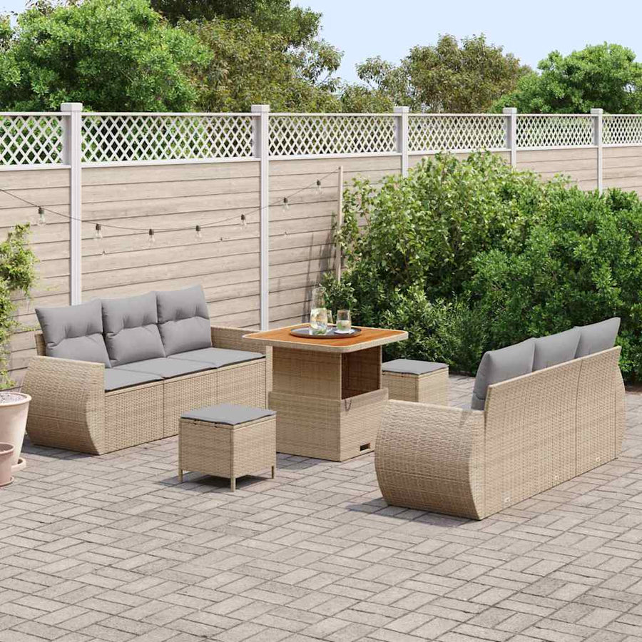 Tuin Sofa Set met kussen 9 pcs Beige en Licht Grijs poly rattan