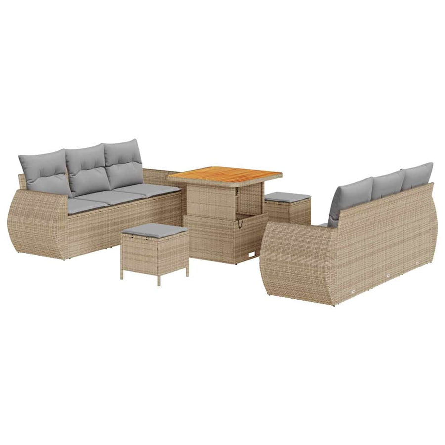 Tuin Sofa Set met kussen 9 pcs Beige en Licht Grijs poly rattan