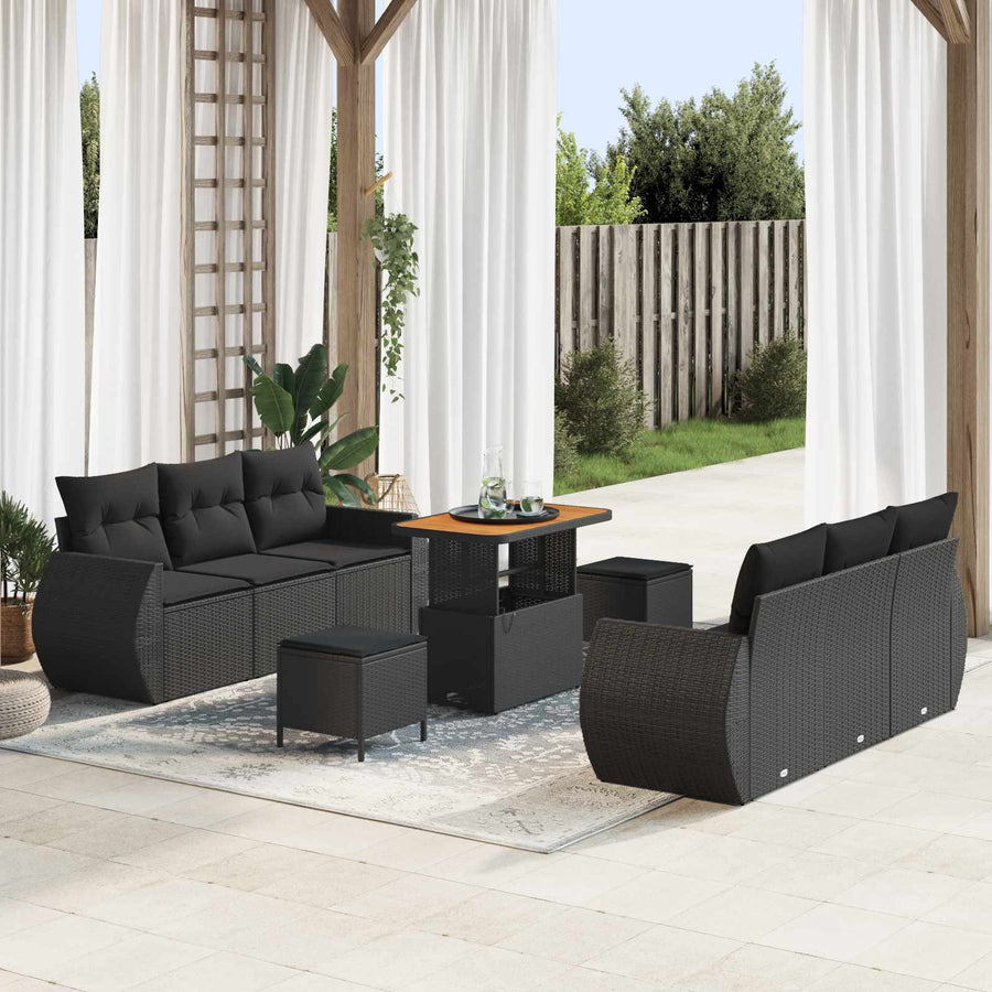 Tuin Sofa Set met kussen met opslag 9 pcs Zwart poly rattan