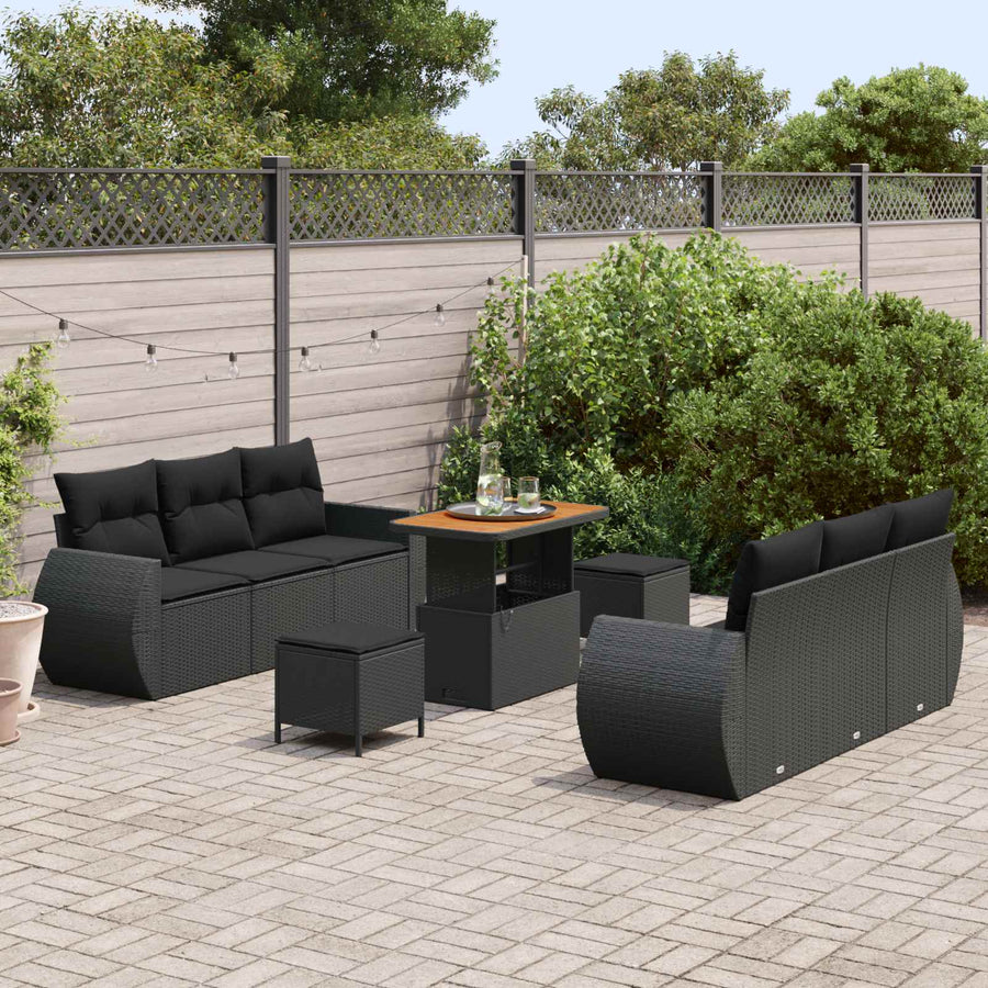 Tuin Sofa Set met kussen met opslag 9 pcs Zwart poly rattan