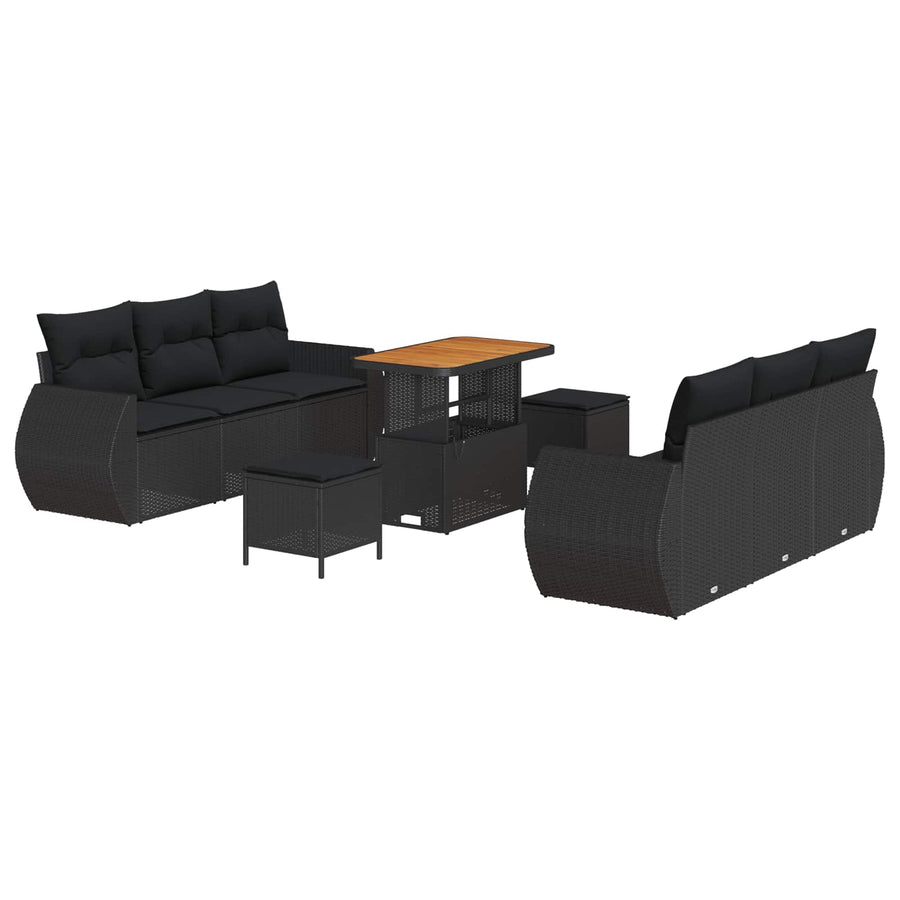 Tuin Sofa Set met kussen met opslag 9 pcs Zwart poly rattan