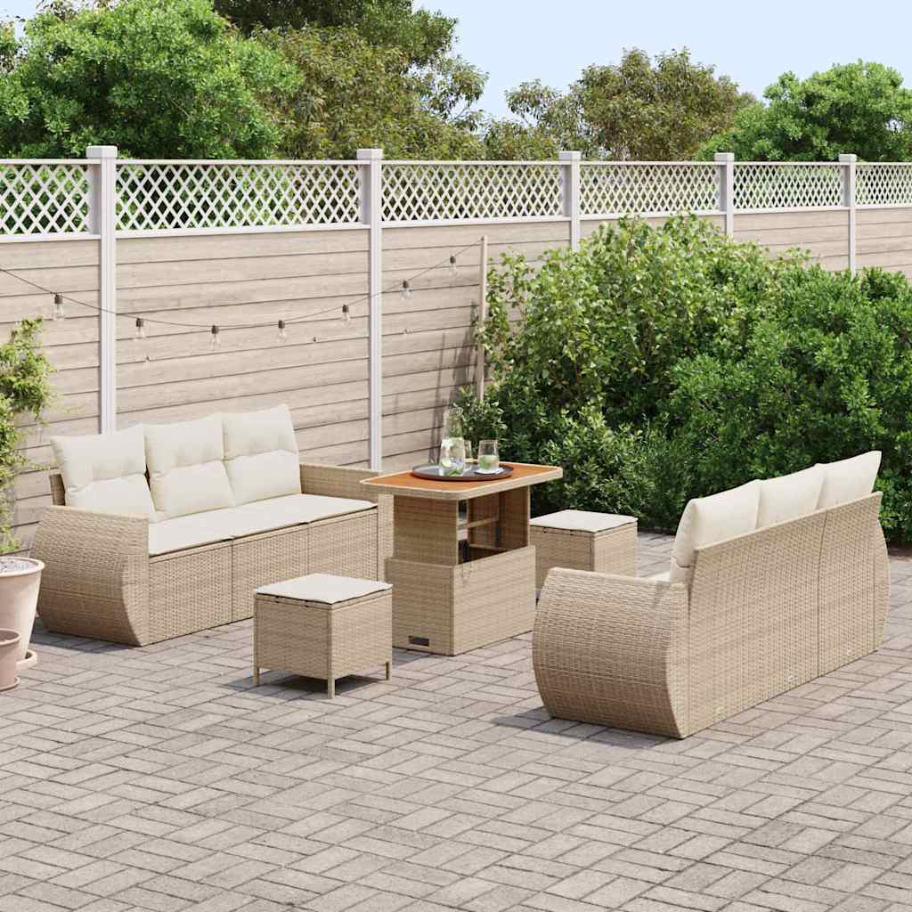 Tuin Sofa Set met kussen 9 pcs Beige en Crème poly rattan